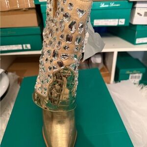 Elegant Gold Embellished Heeled Boots